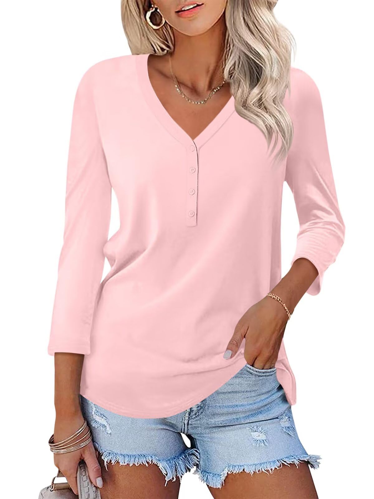 Solrien Women's V Neck 3/4 Sleeve