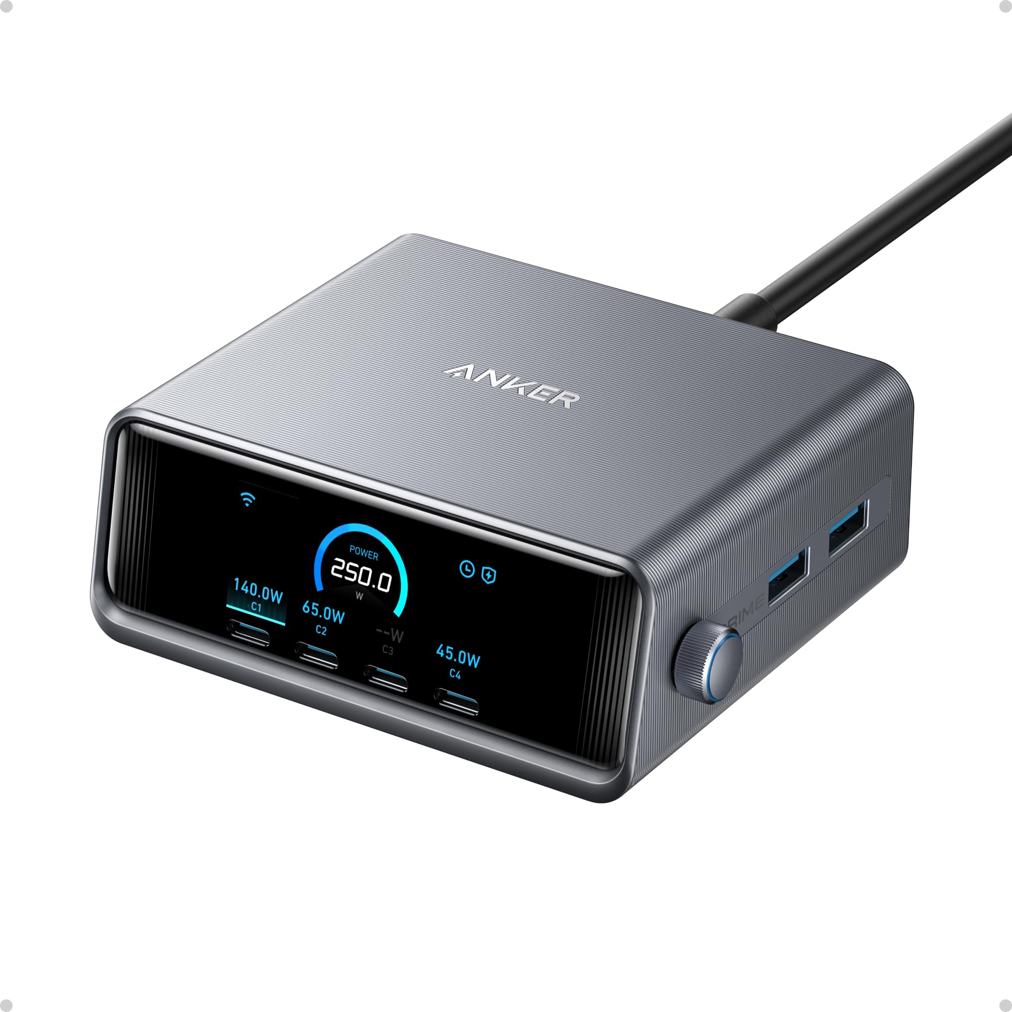 250W USB C Charger, Ultra-Fast 6-Port GaN Charging Station,Smart Control Dial, Compatible with MacBook Pro/Air, iPhone, Pixel, Galaxy, and More