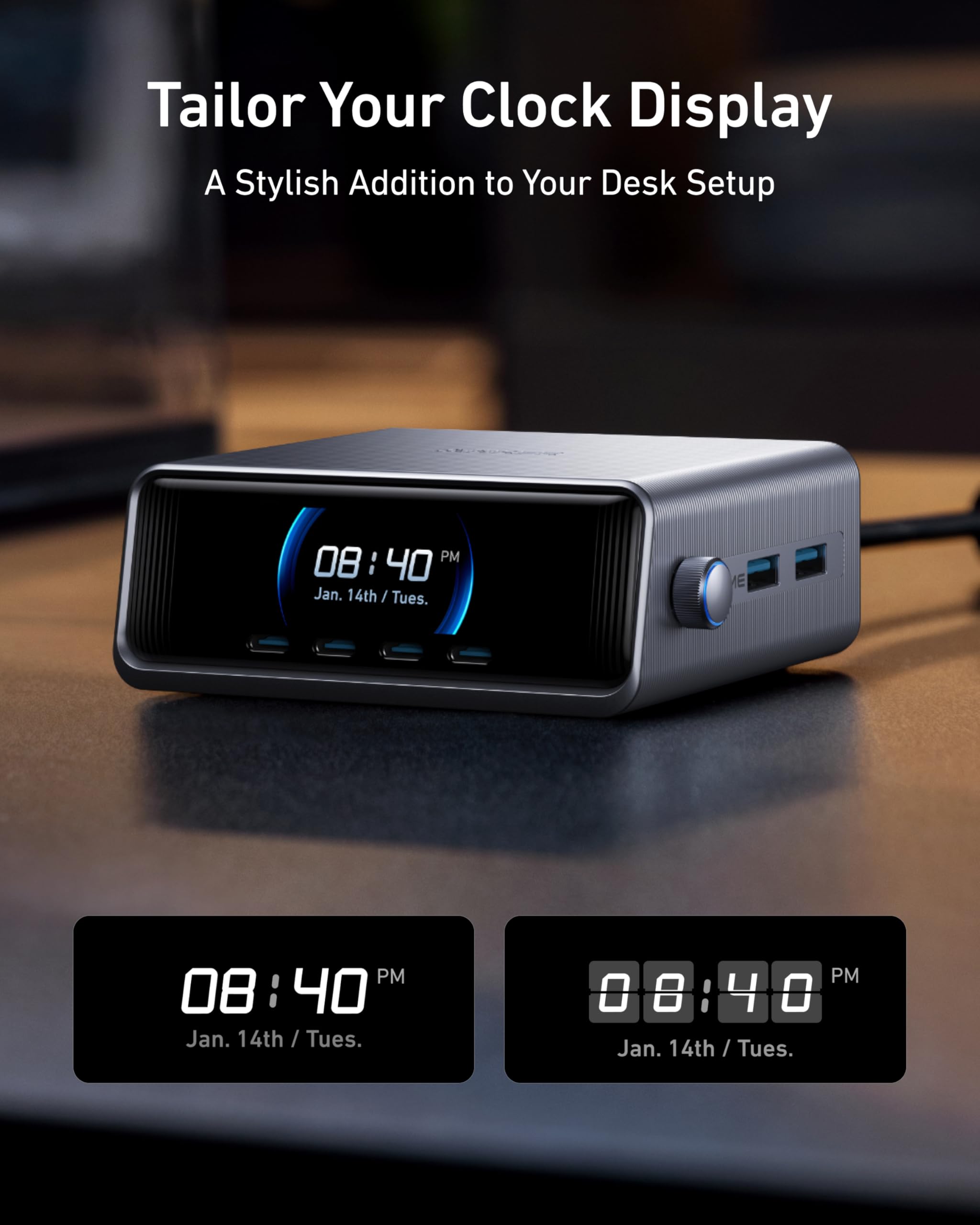 250W USB C Charger, Ultra-Fast 6-Port GaN Charging Station,Smart Control Dial, Compatible with MacBook Pro/Air, iPhone, Pixel, Galaxy, and More
